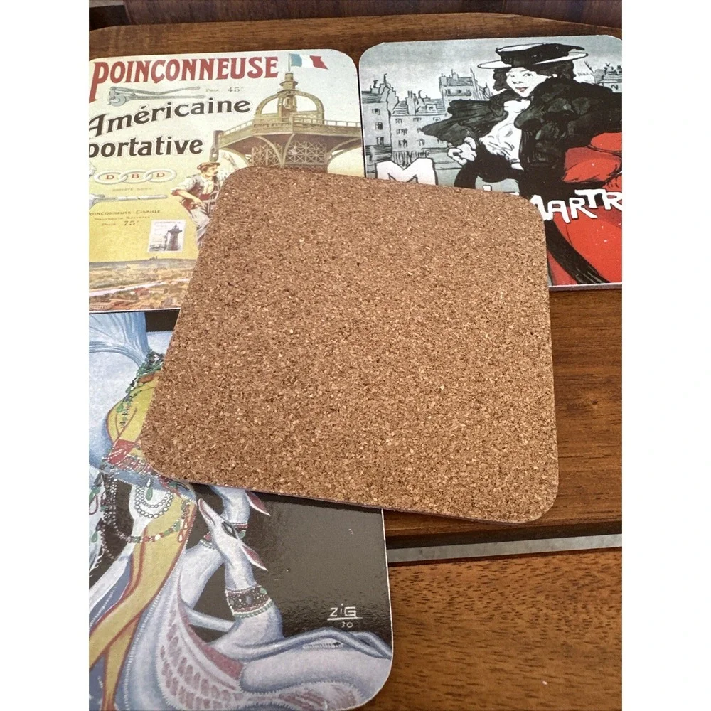 Vintage French Paris Art Deco Travel Poster Cork Coasters Set of 6‎ Eiffel Tower